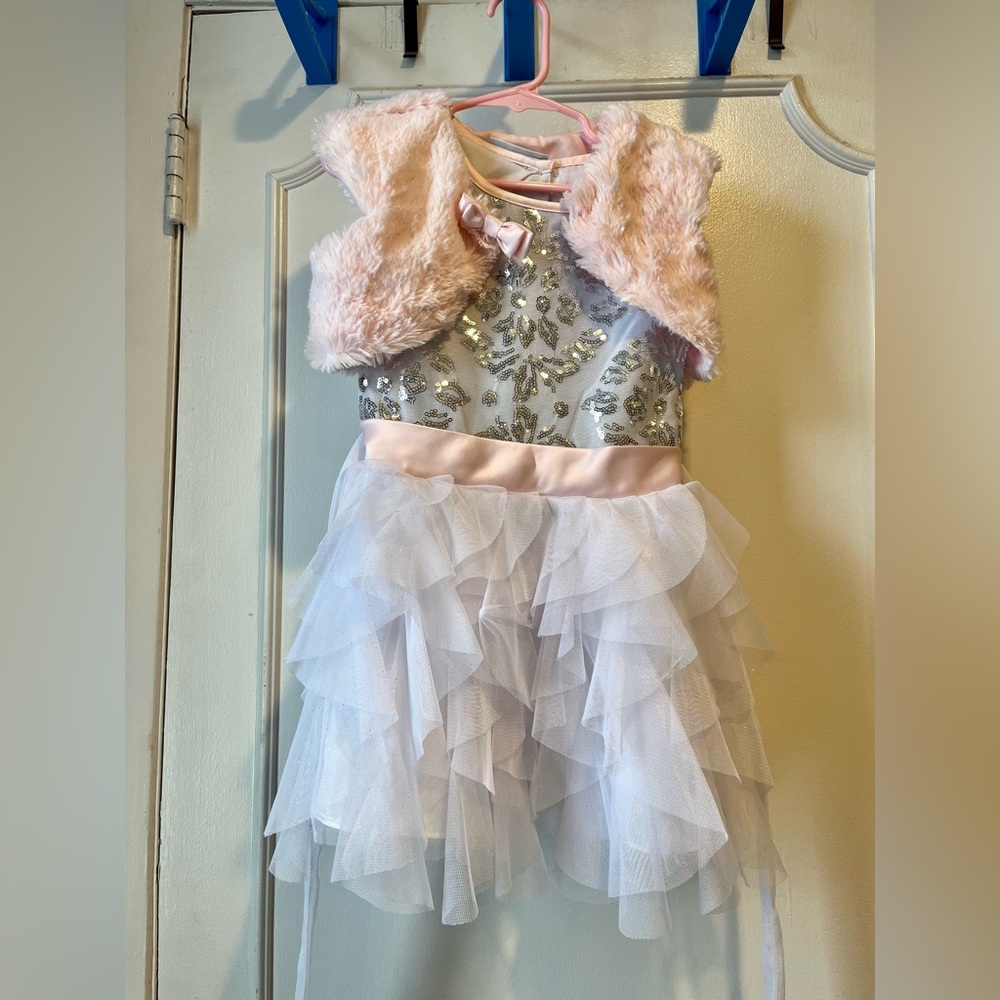 Jona Michelle sequin tulle dress with fur shrug